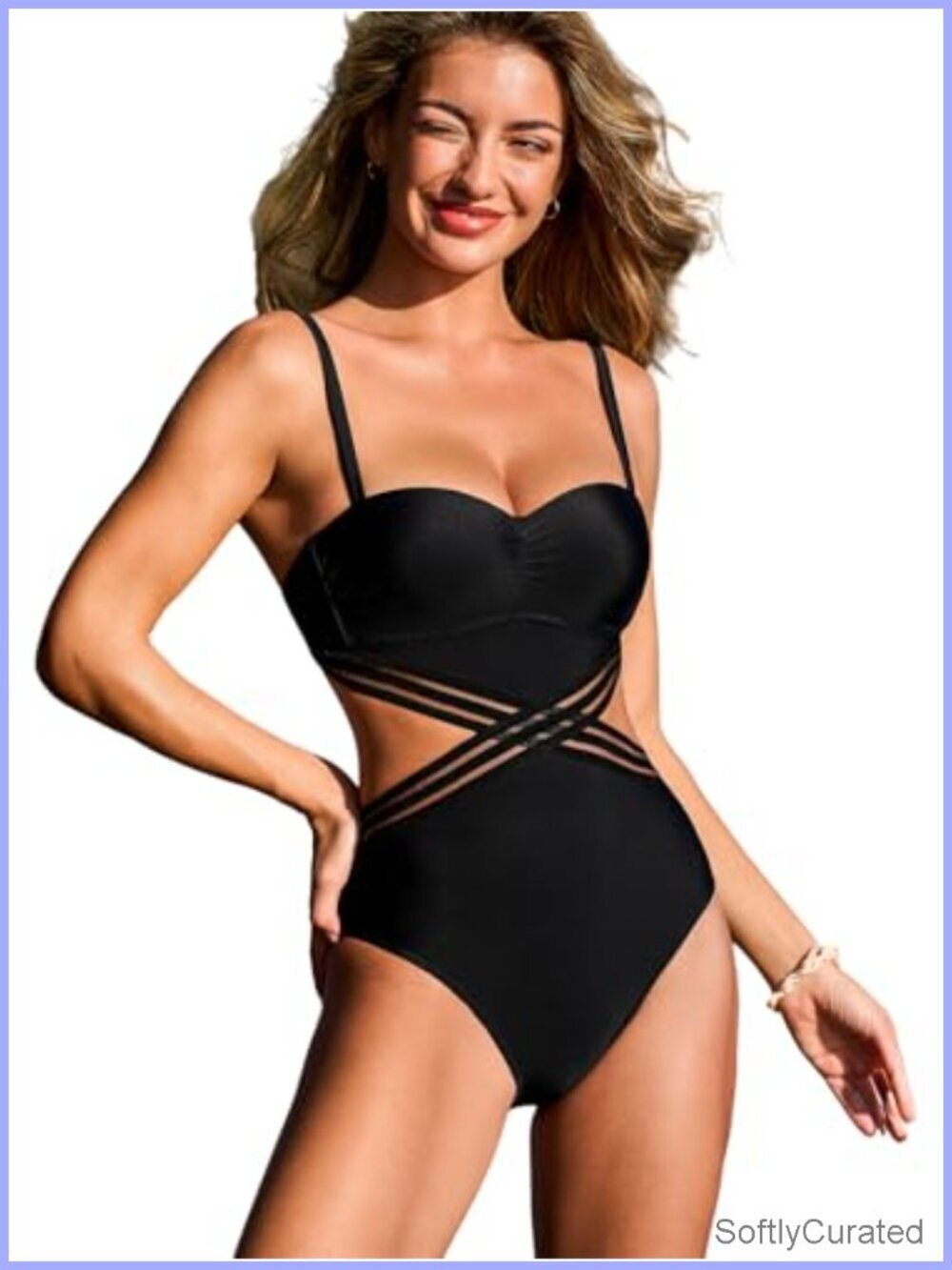 One Piece Swimsuit Cutout Monokini Sweetheart Neck Molded Cups Adjustable Straps